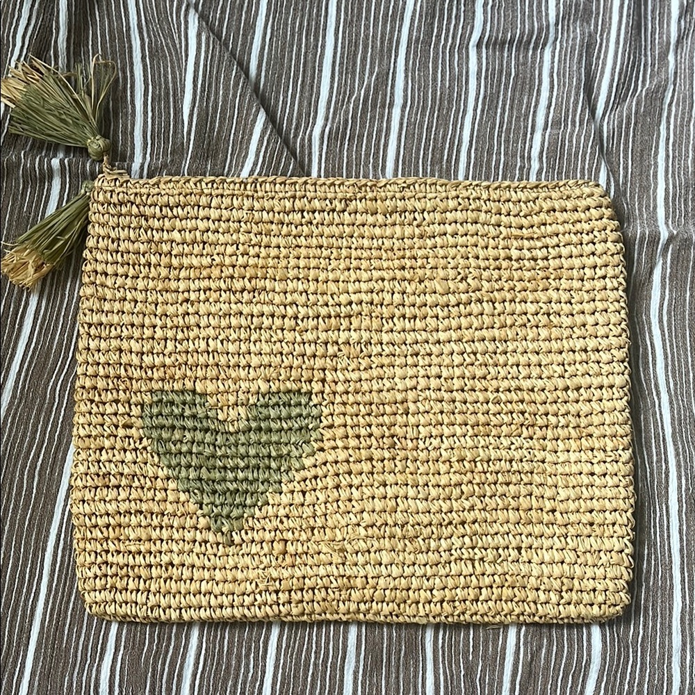 Aerin Gold and Green Woven Clutch